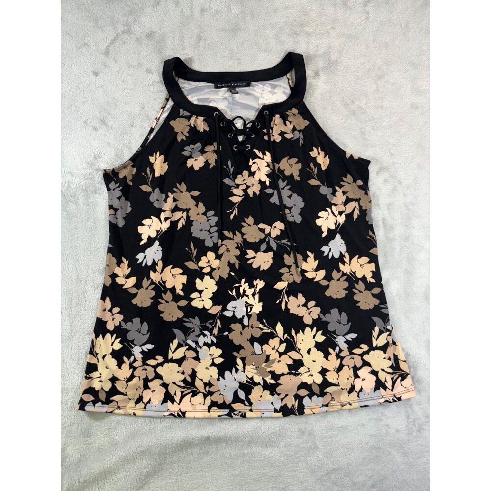 White House Black Market Tank Top Women's Large Floral blouse Halter lace up blo